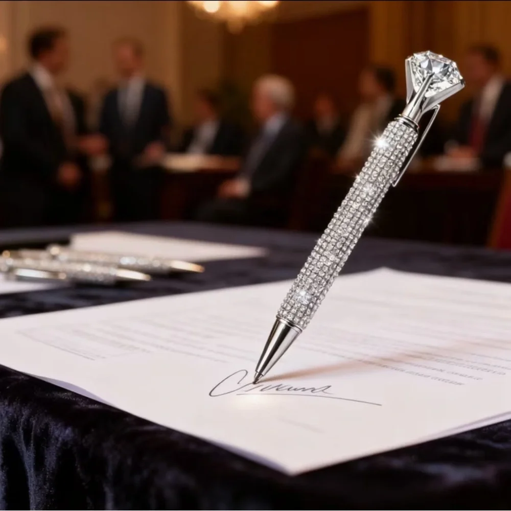 Elegant 6” Silver Crystal Pen NEW Large diamond crystal exquisite in gift-box - Picture 10 of 16